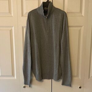 Tommy Hilfiger 1/4 zip mens XL gray pullover sweater 100% cotton fall winter